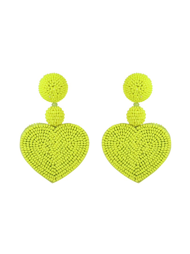 Neon Green Beaded Heart Earrings